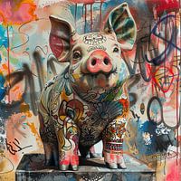 Porc de gangster sur fond de graffiti