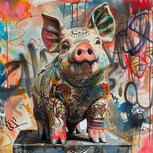 Gangster varken met graffiti achtergrond