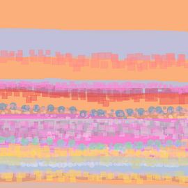 geometrische Landschaft mit Kreisen und Quadraten 22 von Claudia Gründler