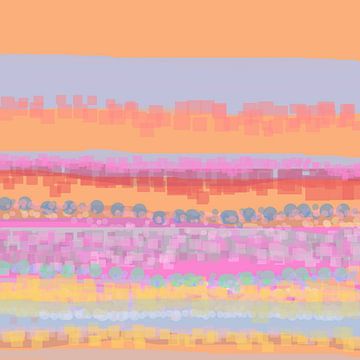 Geometrisch landschap met cirkels en vierkanten 22 van Claudia Gründler