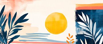 Zonsopgang met kleurrijke plantenmotieven van Poster Art Shop