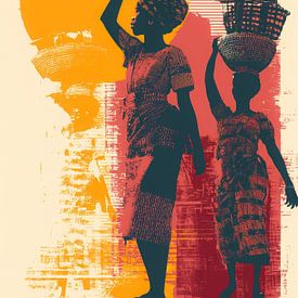 Afrikaanse vrouwen met manden bij zonsondergang van But First Framing