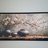 Klantfoto: Japandi Bloemstilleven | Whispering Petal Harmony van Kunst Kriebels, op canvas