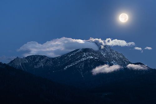 Supermoon over Munt de Fora in the Dolomites