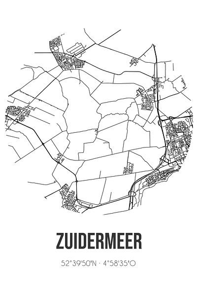 Zuidermeer (Noord-Holland) | Map | Black and White by Prints of Place