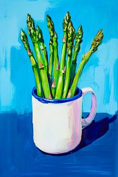 Groene asperges in een kopje van Poster Art Shop