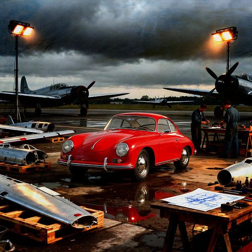 Red Porsche 356 at Vintage Airfield Workshop