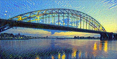 Skyline of Nijmegen in the style of Van Gogh - Warm panorama artwork