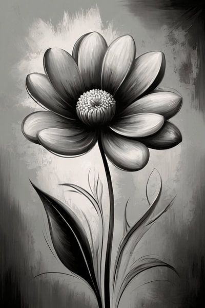 Abstracte Monochrome Bloem in Schaduwspel van Art & Soul Creations
