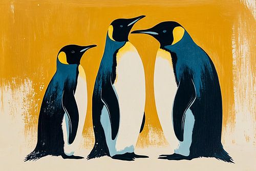 Drie pinguïns in pop-art stijl