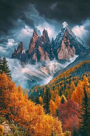 Autumnal mountain landscape with fog by Poster Art Shop