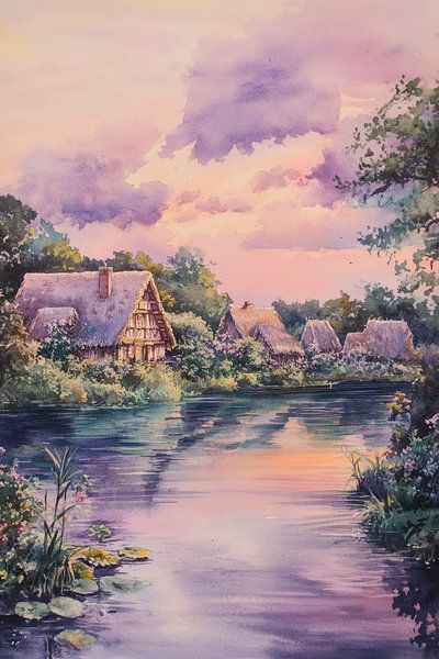 Idyll by the river in pastel colours by Poster Art Shop