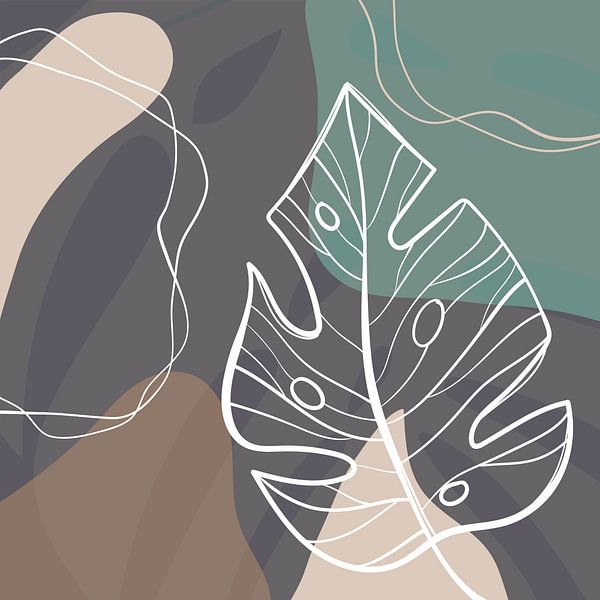 Stylistic leaves, shapes and lines: sand, brown and petrol by Color Square