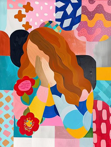 Malerei Moderne Frauen Porträt | Flüstern hinter Blumen