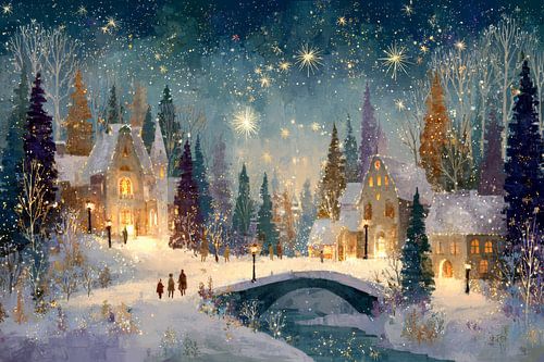 Winter Village Enchanted by Starlight by Eva Lee