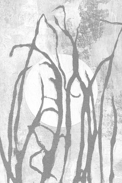 Ikigai. Grass and Moon. Abstract minimalist Zen art. Japandi style  IV by Dina Dankers