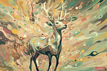 Deer Studying | Abstract schilderij van Studio Blikvangers