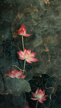 Lotus bloem roze staand panorama van TheXclusive Art