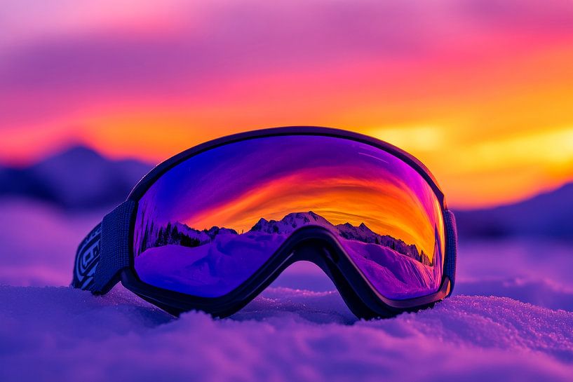 Sunset over ski goggles in the snow by Poster Art Shop