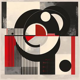 Dynamic circles - Abstract movement in black, red and white by Poster Art Shop