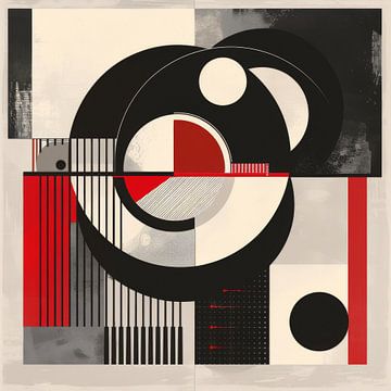 Dynamische cirkels - Abstracte beweging in zwart, rood en wit van Poster Art Shop