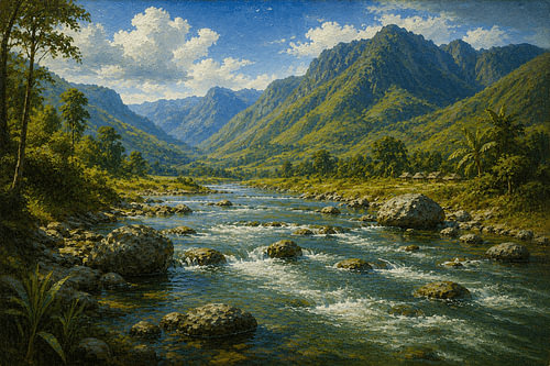 La rivière Baliem – Vallée montagneuse des hauts plateaux de Papouasie