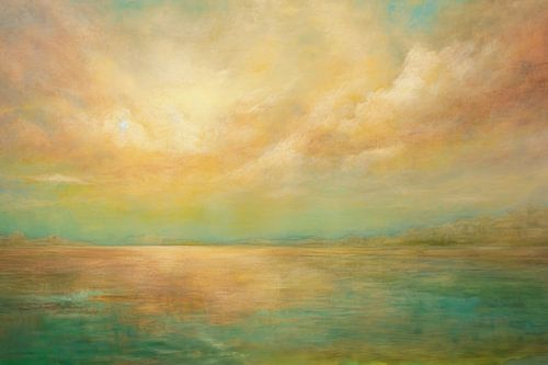 Verdant Flow – Abstracte Compositie in Turquoise en Groen