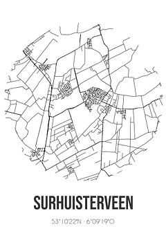 Surhuisterveen (Fryslan) | Landkaart | Zwart-wit van MijnStadsPoster