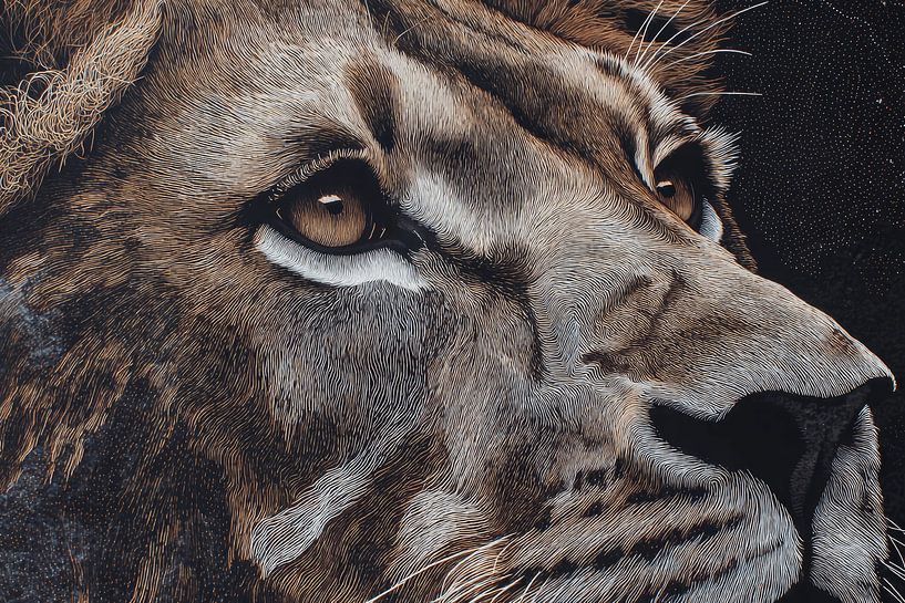 Lion en ligne et en lumière Portrait d'animal intrigant par Eva Lee