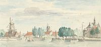 Blick auf Dordrecht mit dem Rietdijk-Tor und den Windmühlen, Aert Schouman von Meisterhafte Meister Miniaturansicht