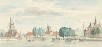 Gezicht op Dordrecht met de Rietdijkspoort en windmolens, Aert Schouman van Meesterlijcke Meesters thumbnail