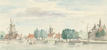 Blick auf Dordrecht mit dem Rietdijk-Tor und den Windmühlen, Aert Schouman