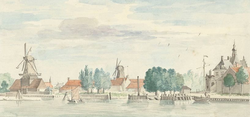 Blick auf Dordrecht mit dem Rietdijk-Tor und den Windmühlen, Aert Schouman von Meisterhafte Meister