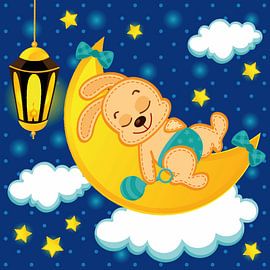 Sweet bunny sleeping on the moon by Atelier Liesjes