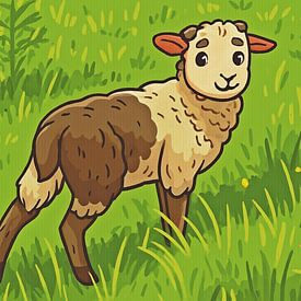 Lief lammetje in lentelandschap van Jose Lok