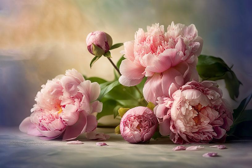 Peonies still life – romantic flower painting in soft pastel shades by Joriali photography and paintings
