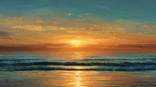 Golden Horizon Impasto Zonsondergang boven de oceaan