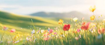 Bloeiende weide in het zonlicht