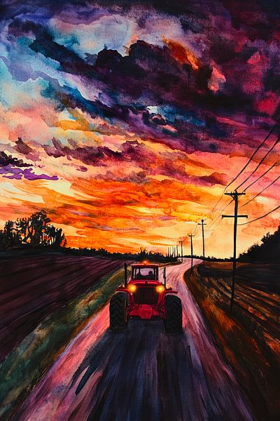 Promenade en soirée en tracteur par Poster Art Shop