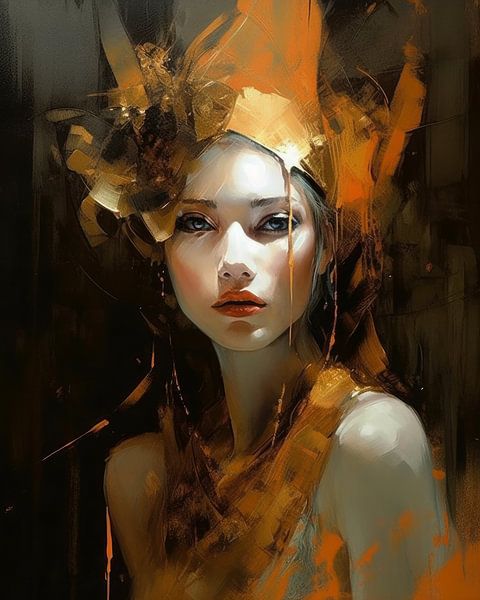 Modern portrait in orange and gold tones by Studio Allee