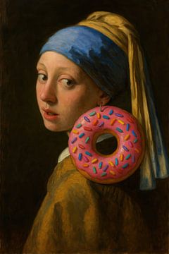 Meisje met de pareldonut van Poster Art Shop