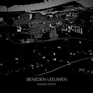 Schwarz-weiße Karte von Beneden-Leeuwen, Gelderland. von Rezona