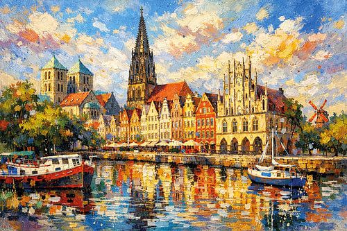Münster in Duitsland, een impressionistisch schilderij.