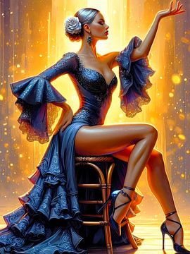 Flamenco schoonheid in elegantie op een stoel van A.D. Digital ART