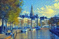 Stijlvol Kunstwerk van Groningen: Hoge Der Aa te Groningen in de stijl van Van Gogh