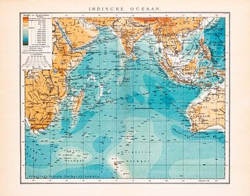 Indische Oceaan. Vintage kaart ca. 1900 van Studio Wunderkammer