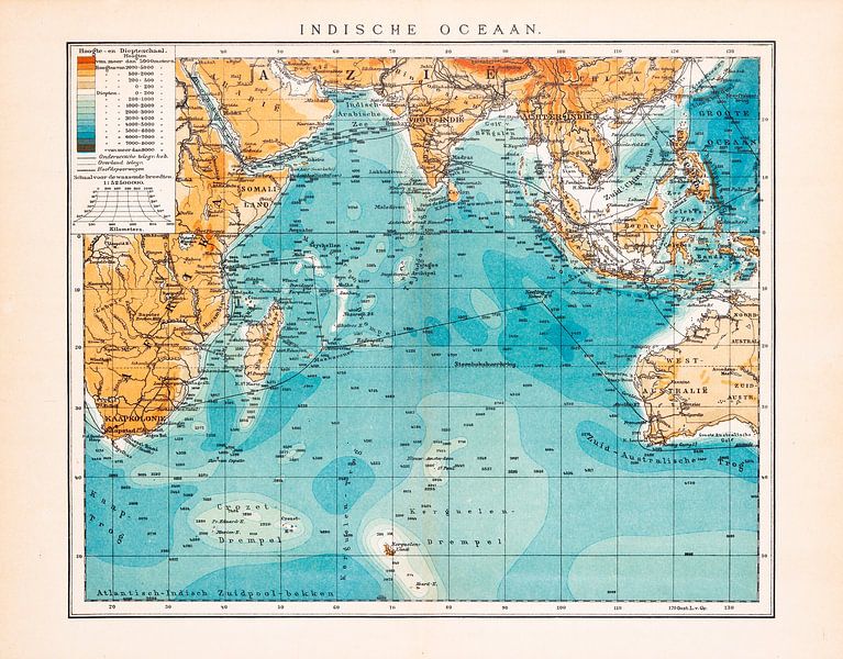 Océan Indien. Carte d'époque vers 1900 par Studio Wunderkammer