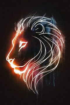 Abstracte lijnillustratie van een leeuw van De Muurdecoratie