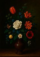 Stillleben Bausteine, bunter Blumenstrauß