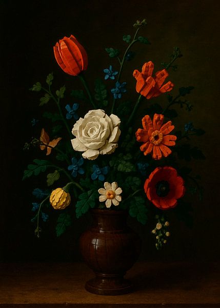 nature morte blocs de construction, bouquet de fleurs coloré par Mare Tema